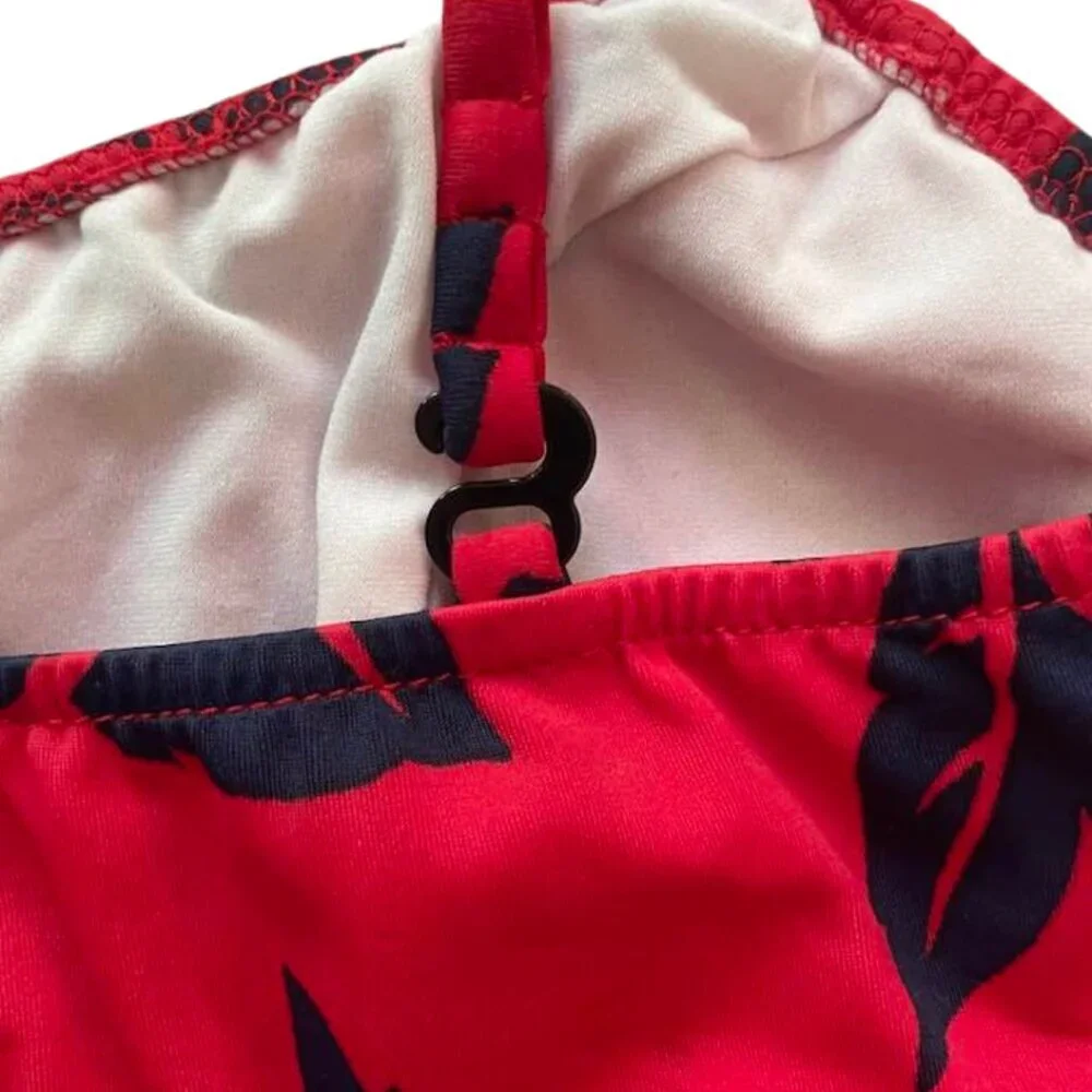 Venus Matching Bikini Top Set with Headband – Red and Navy Floral – Size Small